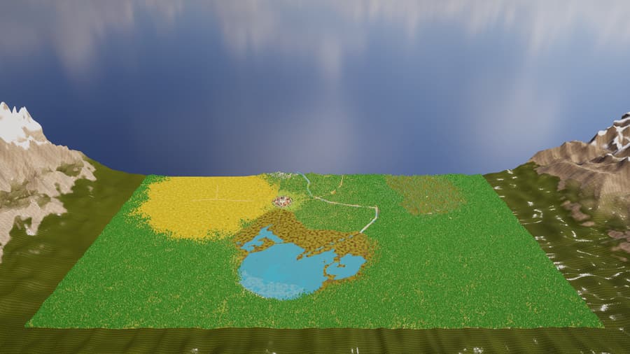 The whole of Aster Vale seen from above, the sea beyond its eastern shore