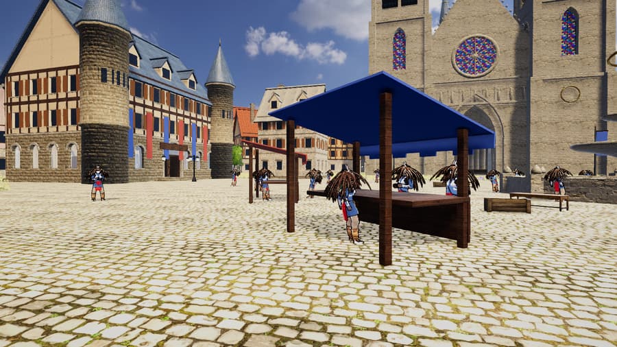 Adventurers gathered at a market stall in Ashenvale’s plaza