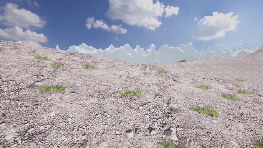 The pale stony shoulder of the Crystal Highlands under a wide sky