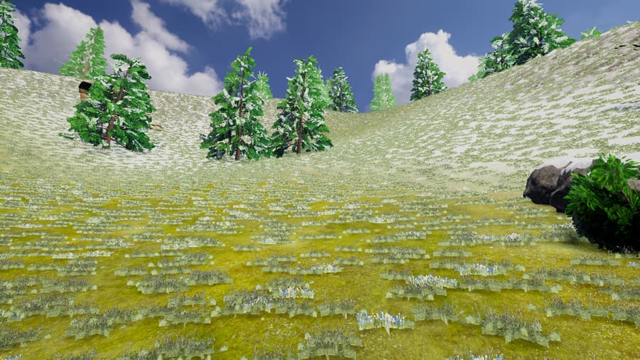 Snow-dusted firs on the slopes of Frostpeak Rise